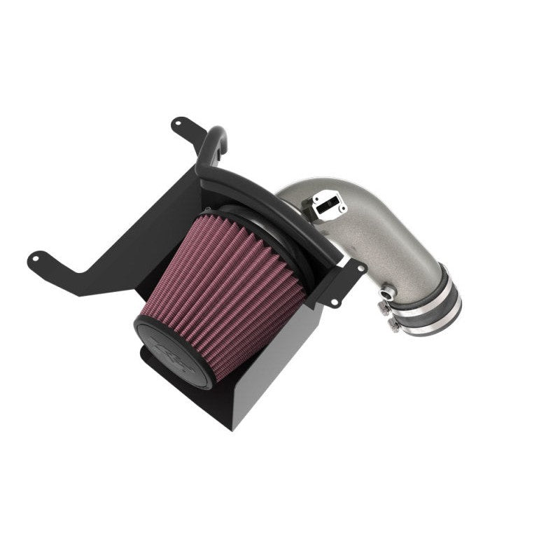 K&N 77-2618KC performance air intake kit with silver mandrel-bent aluminum tube and red oiled cotton air filter