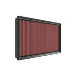 K&N 33-3173 high-flow replacement air filter with red pleated oiled cotton media and black rubber frame.