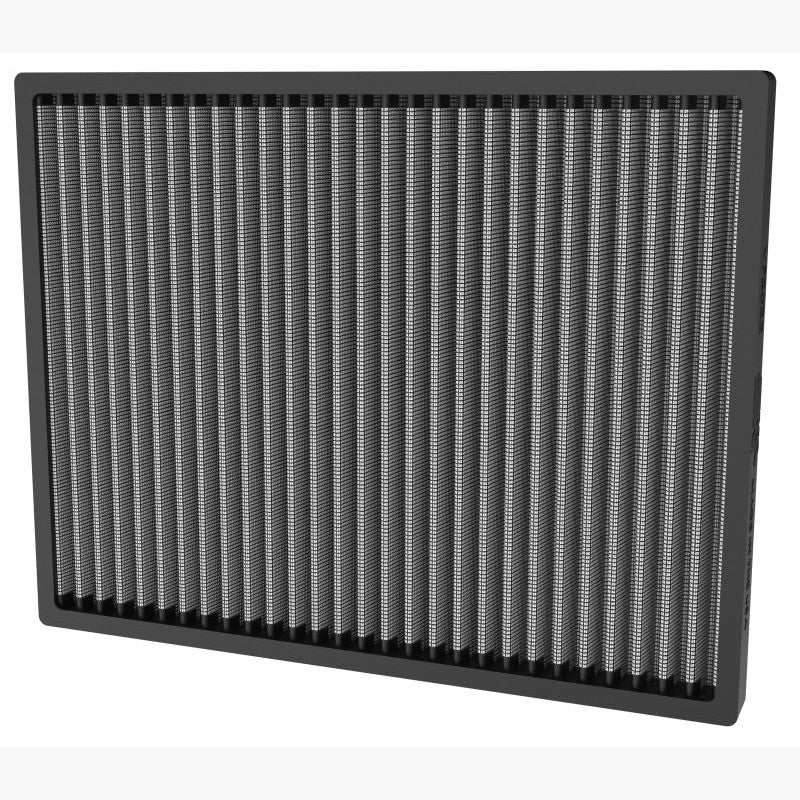 K&N VF3022 washable synthetic cabin air filter with black frame and white pleated media