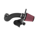 K&N performance air intake system 63-1593 featuring a black HDPE intake tube and red oiled cotton conical filter