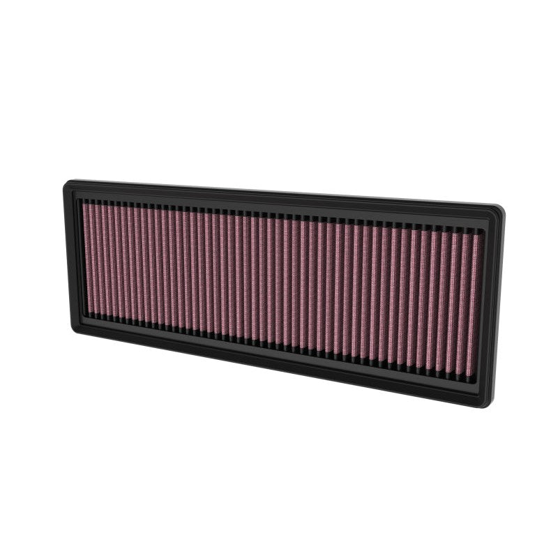 K&N 33-5148 replacement air filter featuring red oiled cotton media and a durable black flexible perimeter frame.