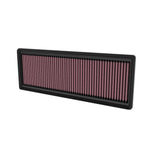 K&N 33-5148 replacement air filter featuring red oiled cotton media and a durable black flexible perimeter frame.