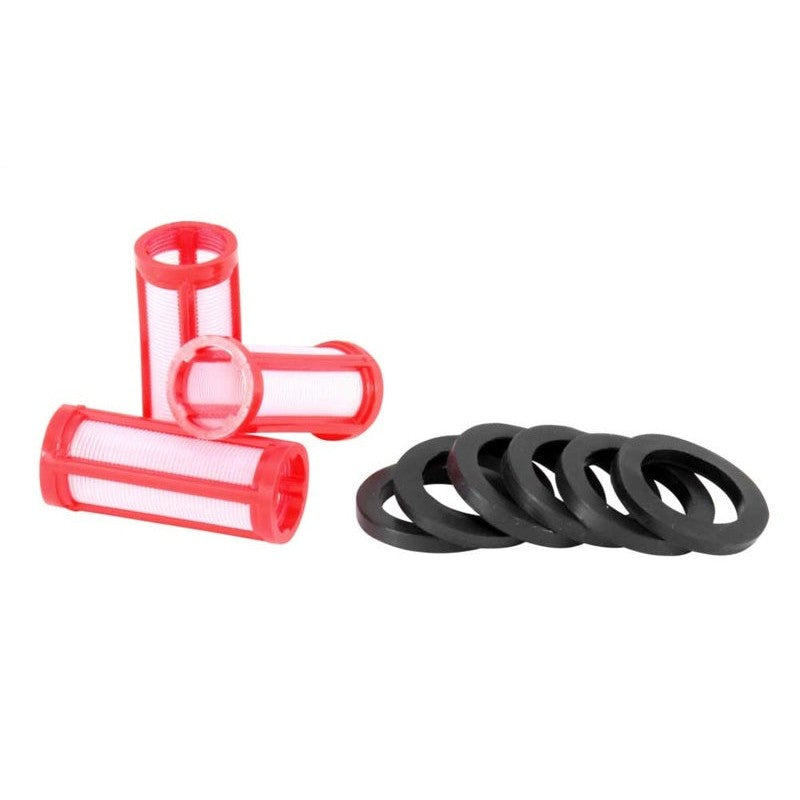 Three white K&N replacement fuel filter elements and six black O-ring seals for 81-0301 kit.