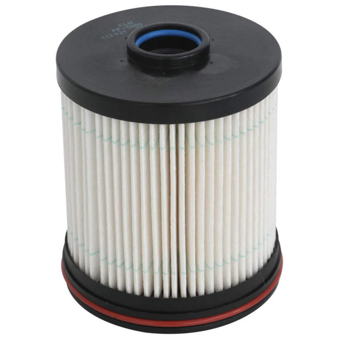 K&N PF-5000 Performance Cartridge Fuel Filter showing the cellulose glass filtration media and end caps.
