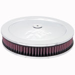 K&N round custom air cleaner assembly with 11-inch diameter top plate and 5 1/8-inch flange base.