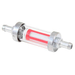 K&N 81-0300 clear glass in-line fuel filter with mesh element and chrome-finish barbed ends.