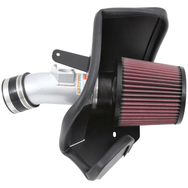 K&N 69 Series Typhoon performance intake kit 69-6031TS with silver aluminum tube and red conical air filter.