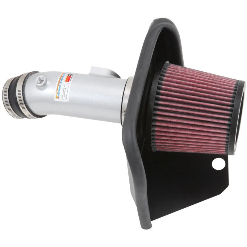 K&N 69 Series Typhoon silver aluminum intake tube and red conical air filter for 2014-2021 Mazda 3 and Mazda 6 2.5L