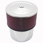 K&N 58-1210 velocity stack assembly featuring a red air filter and mirror-finish stainless steel top and base.