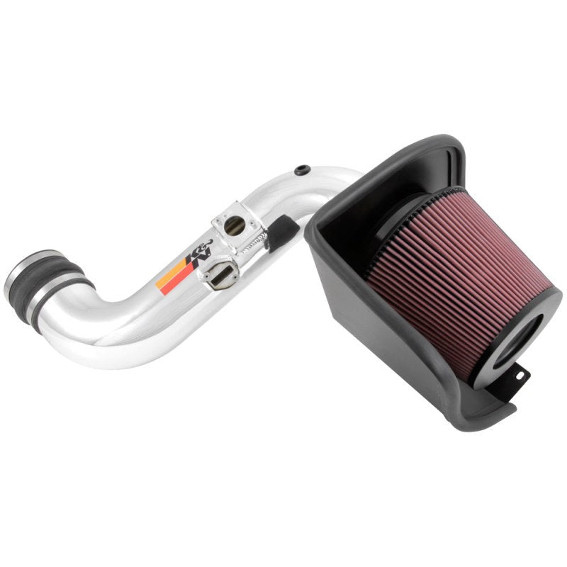 K&N 77 Series intake system with polished mandrel-bent aluminum tube and conical red oiled cotton air filter