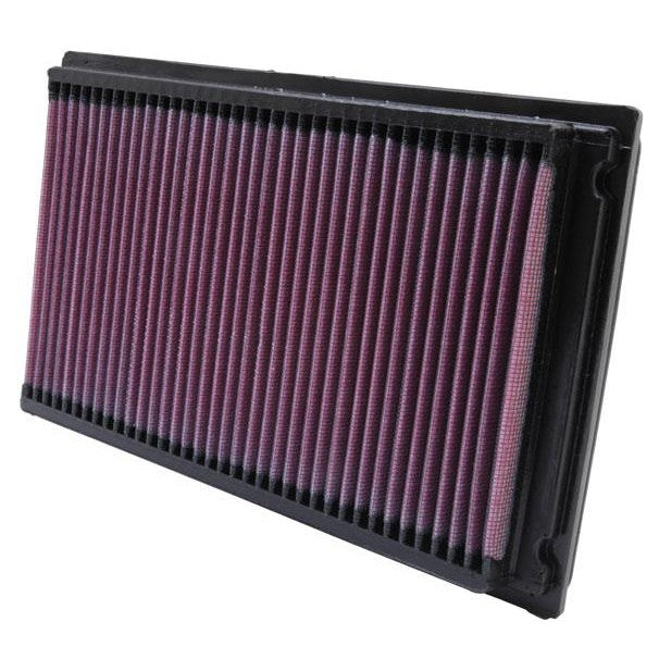 K&N 33-2031-2 washable high-flow drop-in air filter with red oiled cotton media and durable black frame.