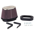 K&N 57 Series FIPK intake kit featuring a chrome-topped oval high-flow air filter and mounting hardware.