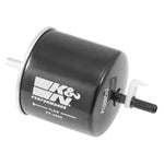 K&N PF-2100 Performance Fuel Filter featuring a high-strength carbon steel housing and rolled seam construction.