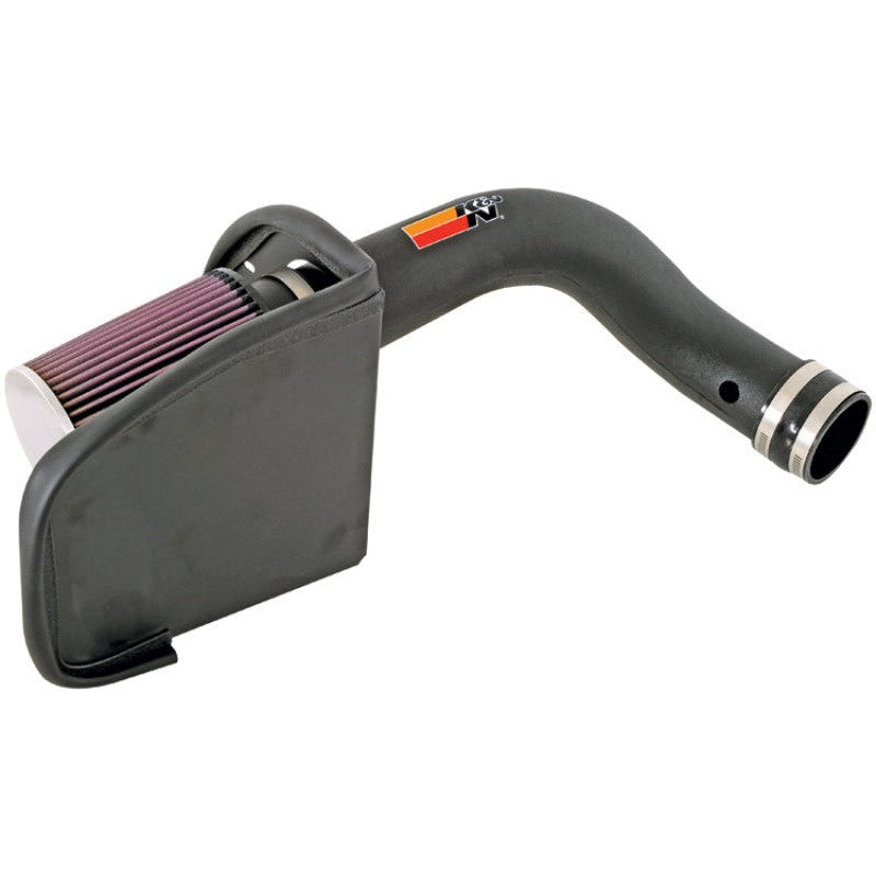 K&N 57 Series FIPK air intake system with black HDPE tube and red conical cotton filter for Acura Integra.