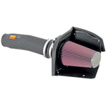 K&N 57-3011 performance air intake kit with HDPE tube, heat shield, and red oiled cotton air filter.