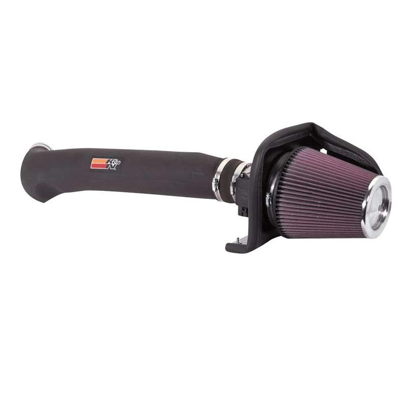 K&N 57 Series performance intake system with black HDPE induction tube and red oiled cotton conical air filter.