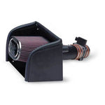 K&N Performance Intake Kit with black HDPE tube, heat shield, and red oiled cotton air filter for 1996-2000 Chevy GMC 7.4L
