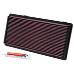 K&N 33-2122 high-flow drop-in air filter with red pleated cotton media for 1996-2001 Jeep Cherokee.