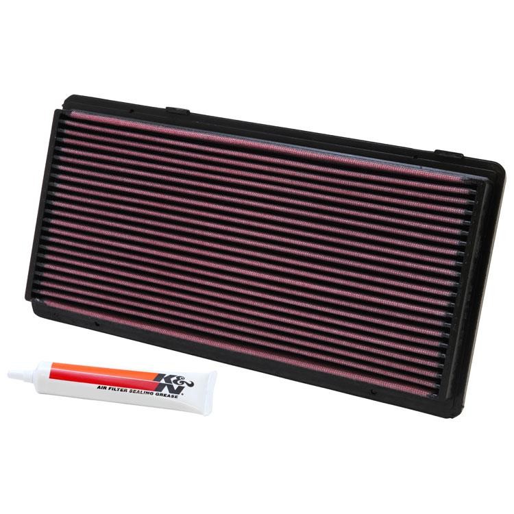 K&N 33-2122 high-flow drop-in air filter with red pleated cotton media for 1996-2001 Jeep Cherokee.