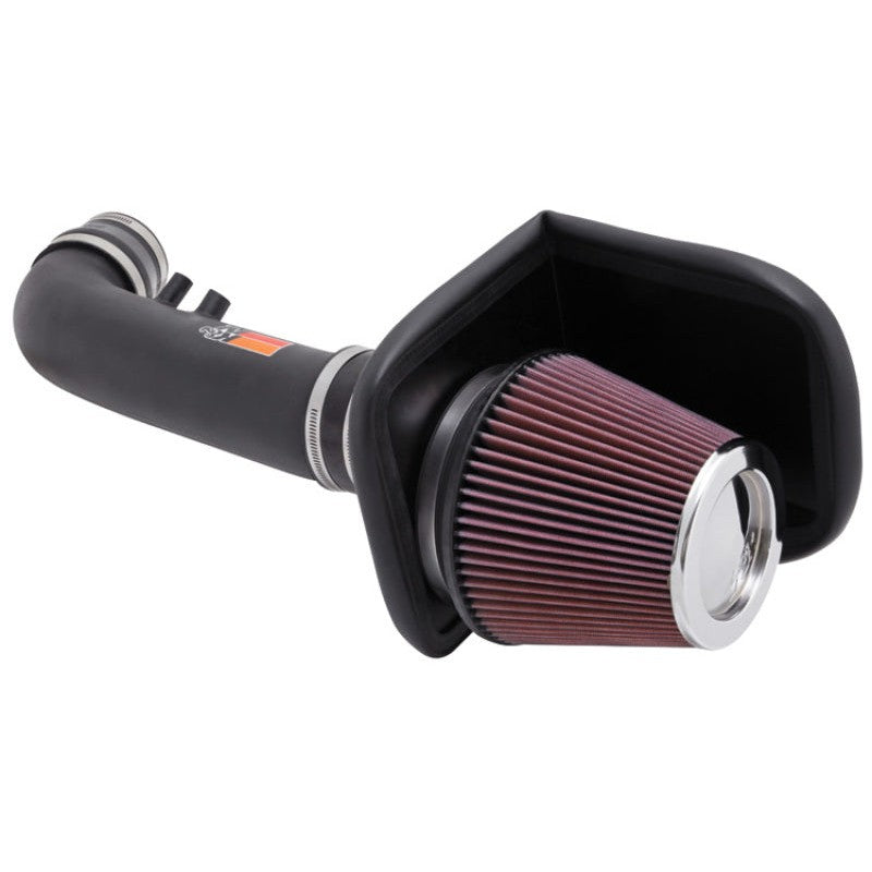 K&N 57 Series performance air intake kit with HDPE tube and red oiled cotton filter for 1996-2004 Ford Mustang GT.