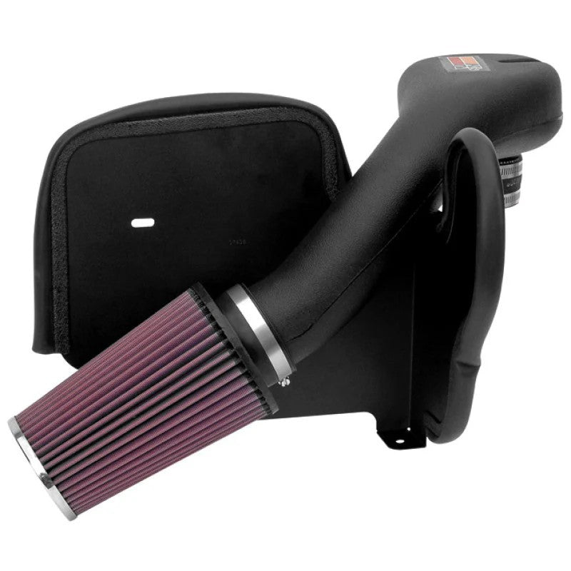 K&N 57 Series performance air intake kit with black HDPE tube and red conical air filter for Jeep Cherokee 4.0L
