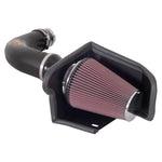 K&N 57-2541 performance intake kit with black HDPE intake tube, oiled cotton conical air filter, and custom heat shield.