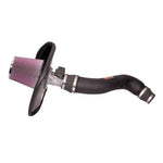 K&N 57 Series FIPK air intake system with black HDPE tube, red conical air filter, and metal heat shield.