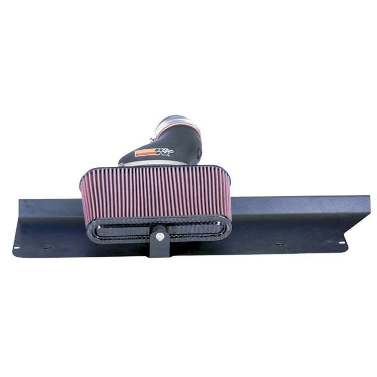 K&N 57 Series FIPK air intake system with HDPE tube, heat shield, and conical oiled cotton filter for 3.8L V6 engines.