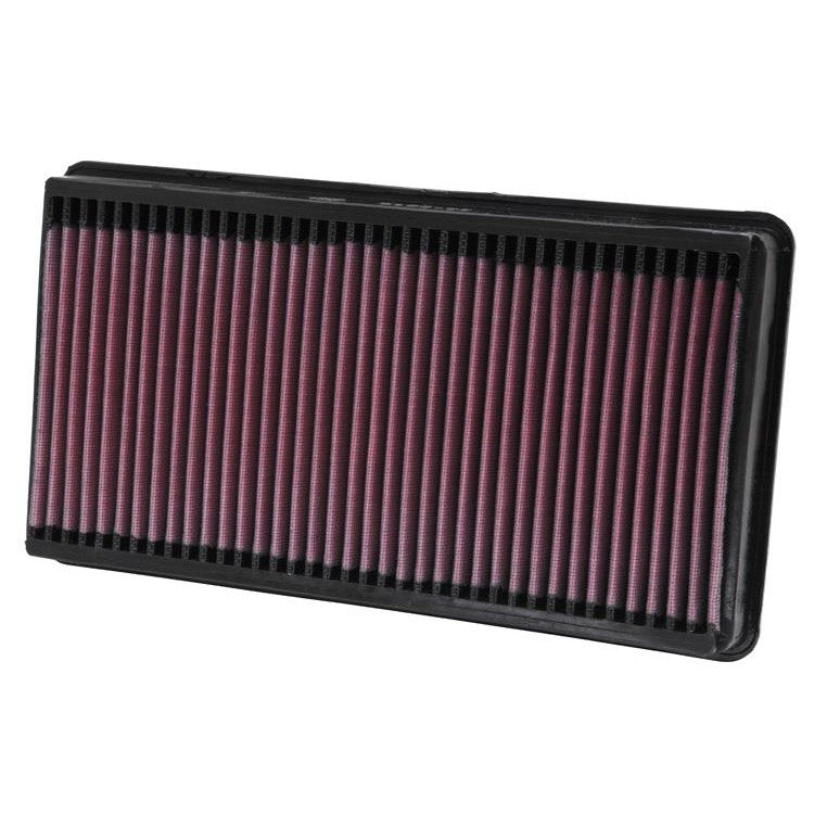 K&N 33-2248 high-flow replacement air filter featuring red oiled cotton media and a durable black frame.
