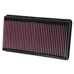 K&N 33-2248 high-flow replacement air filter featuring red oiled cotton media and a durable black frame.