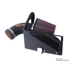 K&N 57-3045 performance air intake kit with black HDPE tube, red oiled cotton filter, and custom heat shield.