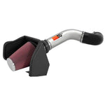 K&N 77-3021KP polished aluminum cold air intake kit with red conical air filter and heat shield.