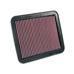 K&N 33-2155 High-Flow air filter with red pleated oiled cotton media in a black frame for drop-in installation