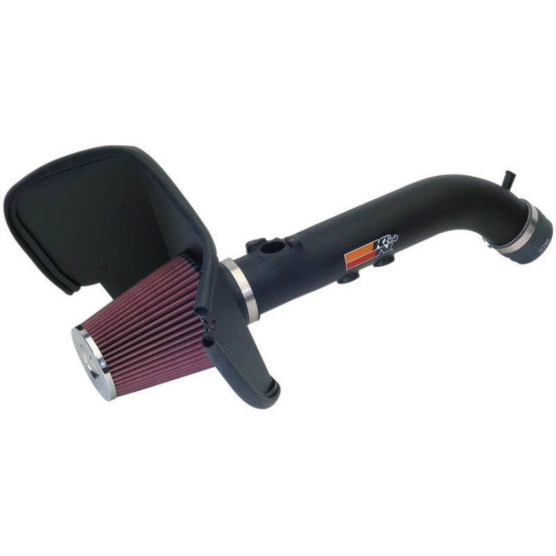 K&N performance air intake kit 57-9015-1 with black HDPE tube, oiled cotton filter, and custom heat shield.