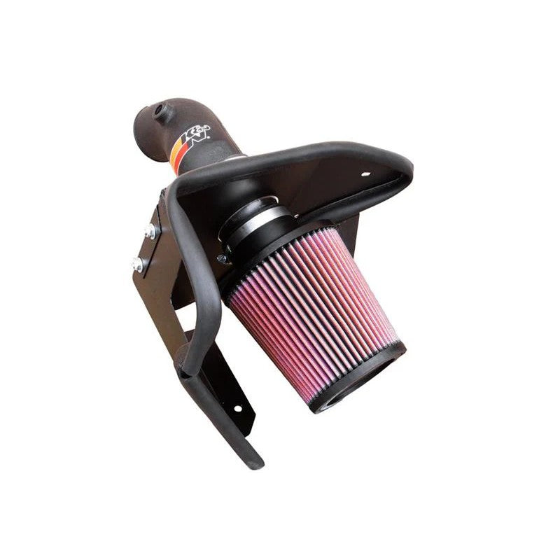 K&N 57 Series FIPK intake kit featuring black HDPE tube, conical oiled cotton filter, and heat shield for BMW 3 Series.