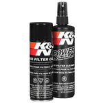 K&N 99-5000 Recharger Kit featuring 12 oz Power Kleen cleaner spray and 6.5 oz aerosol red air filter oil.