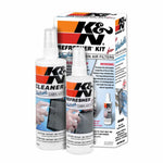 K&N cabin air filter cleaning kit featuring a 12oz cleaner spray bottle and an 8oz refresher spray bottle.