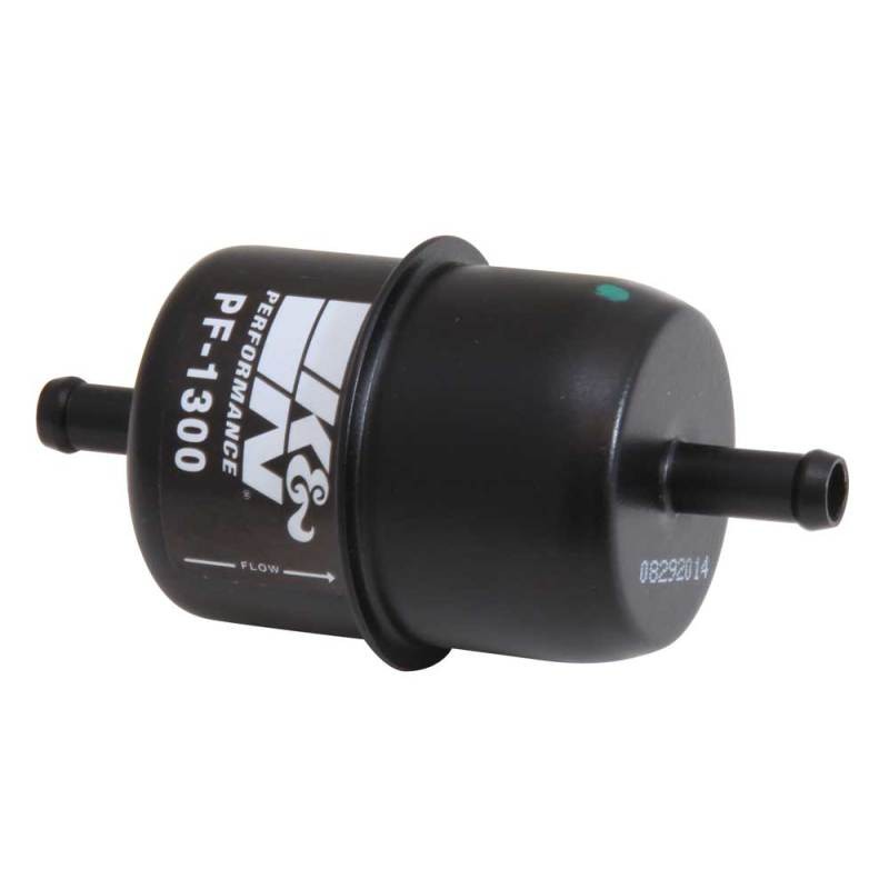 K&N PF-1300 cellulose media fuel filter with carbon steel housing, 1.688 inch OD by 3.813 inch length