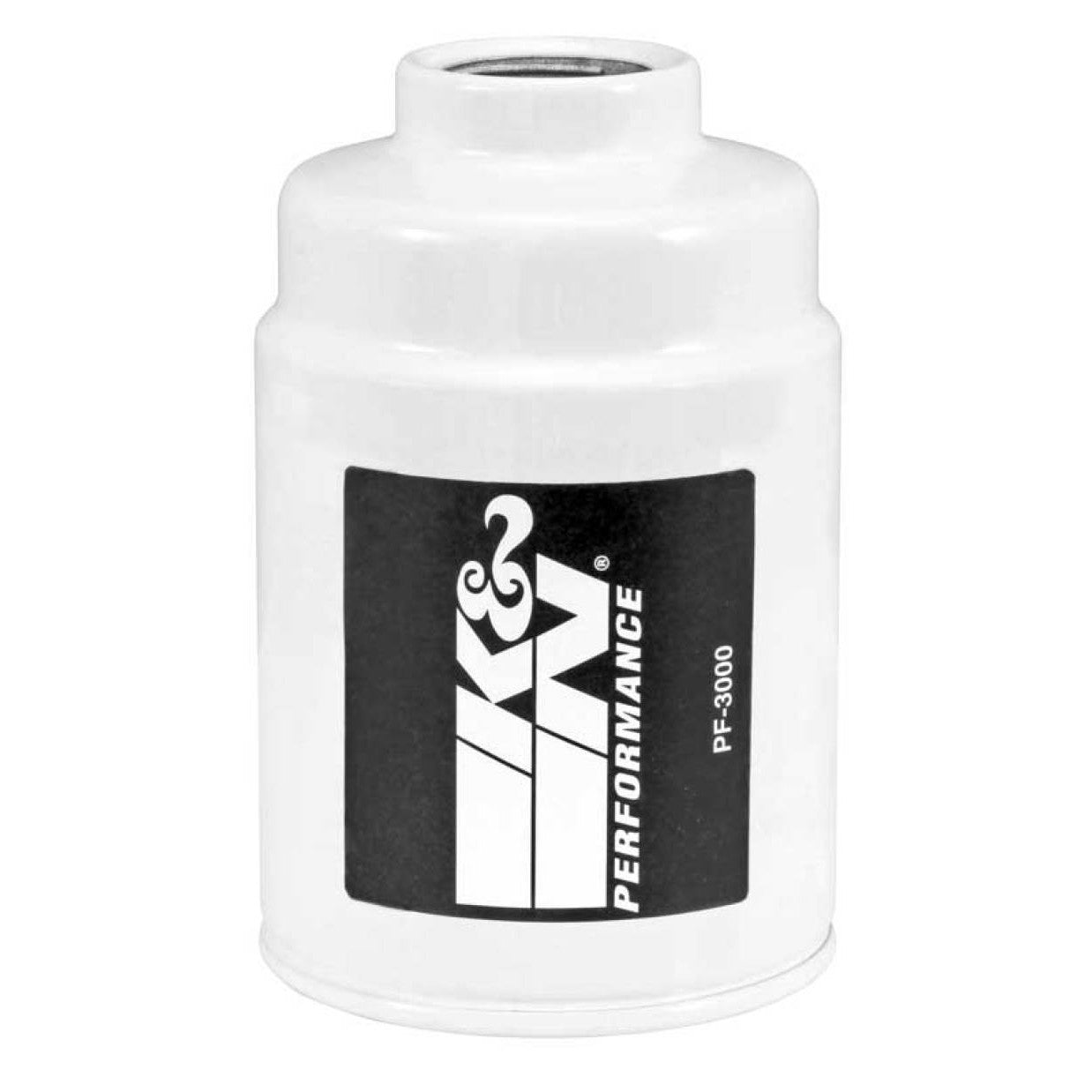 K&N PF-3000 performance fuel filter featuring a high-strength carbon steel housing and rolled seam.