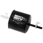 K&N PF-2300 cellulose media fuel filter with carbon steel housing and rolled seam