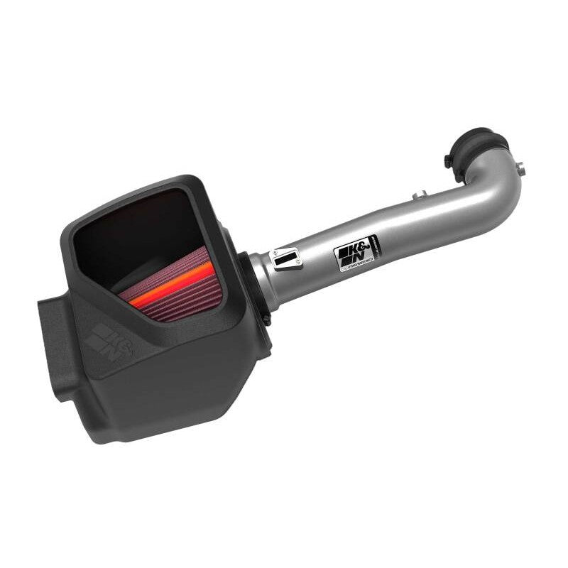 K&N NextGen silver aluminum intake tube with red conical oiled air filter and black heat-shield air box.
