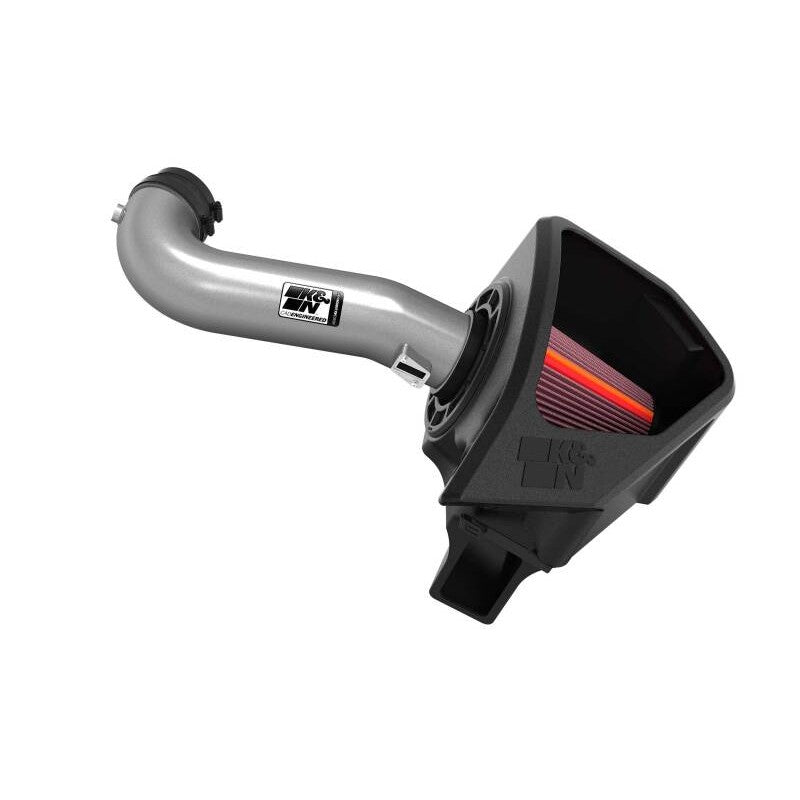 K&N NextGen aluminum cold air intake system with silver 6063 aluminum tube and black air box for 6.2L V8 engines.