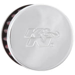 K&N 62-1330 clamp-on crankcase vent filter with chrome-plated steel top and 0.5 inch rubber flange.