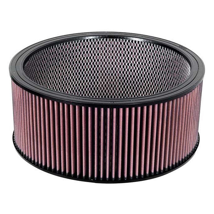 K&N E-3770 round custom air filter with red oiled cotton media and 14-inch outer diameter