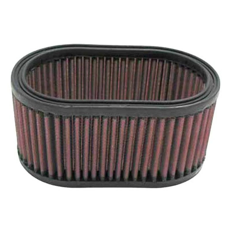 K&N E-3341 oval air filter featuring pink oiled cotton media and black rubber structural seals.