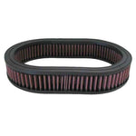 K&N E-3505 oval custom air filter with red pleated oiled cotton media and black rubber seals