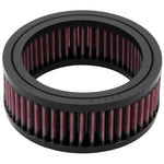 K&N E-3200 round high-flow air filter featuring red pleated oiled cotton media and a 5.375 inch outer diameter.