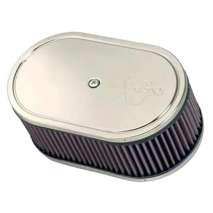 K&N 56-1210 custom racing air filter assembly with 9x5.5-inch oval base and 3.25-inch height.