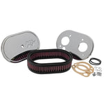 K&N 56-1270 custom racing assembly with oval red filter element and chrome-style top and base plates.