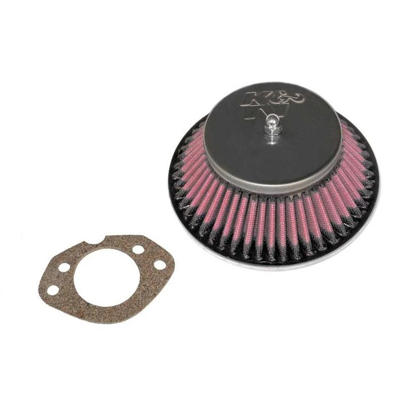 K&N 56-9327 Custom Racing Air Filter assembly with chrome top, base, and red tapered round filter media.